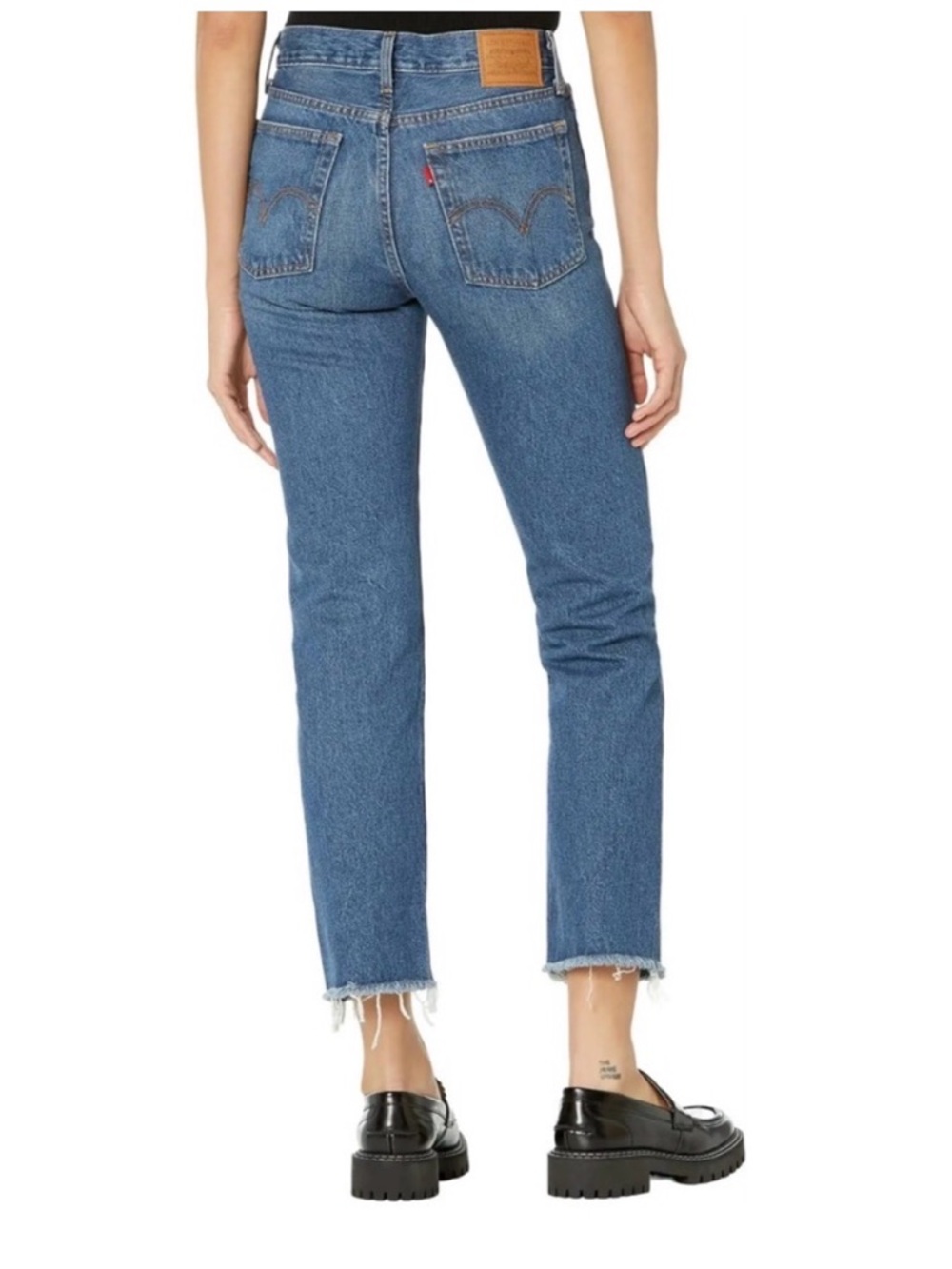 Levi's Blue High-Rise Cropped Straight Jeans with Raw Hem